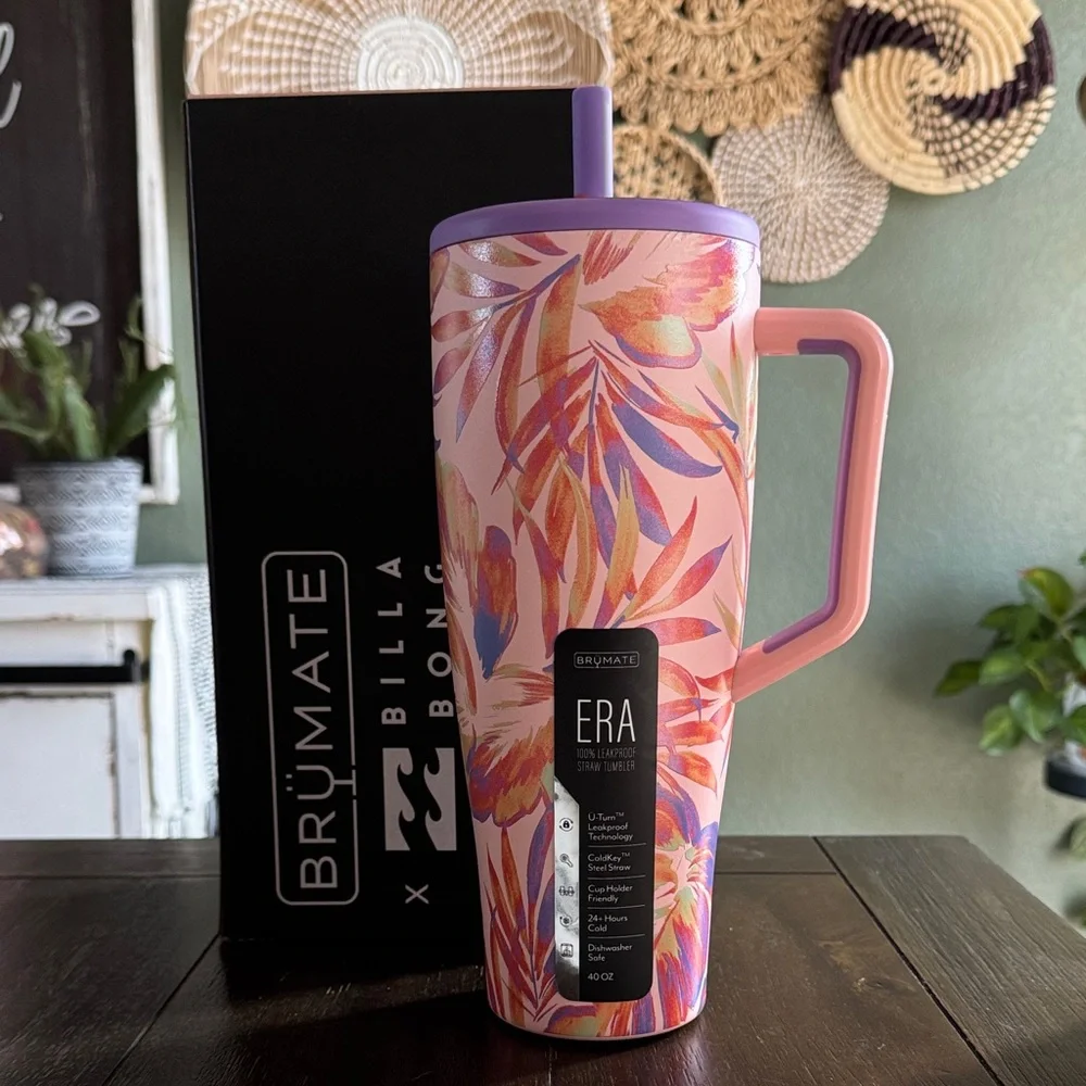 BruMate Era 40oz in Tropic Wave with straw covers! BILLIBONG COLLAB! New!